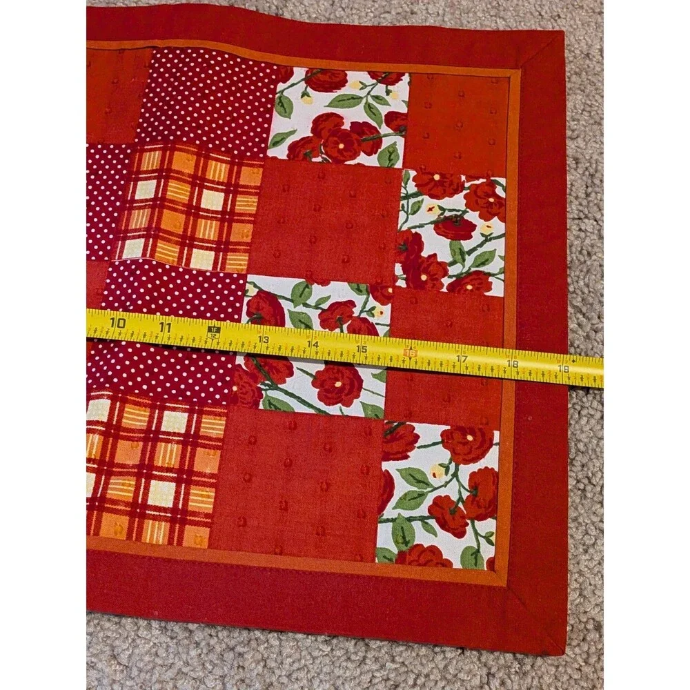 Red Patchwork Quilted Placemats Floral Polka Dot Plaid Set Of 8 14